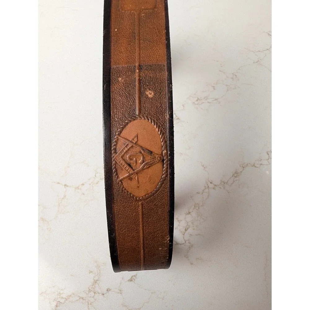 Vintage 1983 Shriners Masonic Belt Buckle MM Limited Chicago Serial 1308 Leather